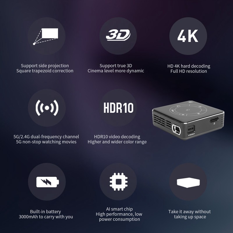 Mini Projector HD Smart Bluetooth Wireless Connection Home OnScreen Equipment