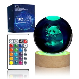 Aoyosic Panda Crystal Ball Lamp, 3.15 inch 3D Glass Ball Panda Night Light with Wooden Base, 16 Colors Changing Light with Dimmable Remote Control, Panda Lamp Gift for Kids Girls Boys Friends Fans