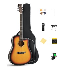 Donner 41-Inch Acoustic Electric Guitar Kit for Beginners, Full Size with Capo, Picks, Tuner, Strings, Strap - Sunbrust