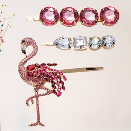 LALAFINA Hair Accessories Set 3pcs Rhinestone Hair Clips Bobby Pins and Flamingo Barrettes for Fashion