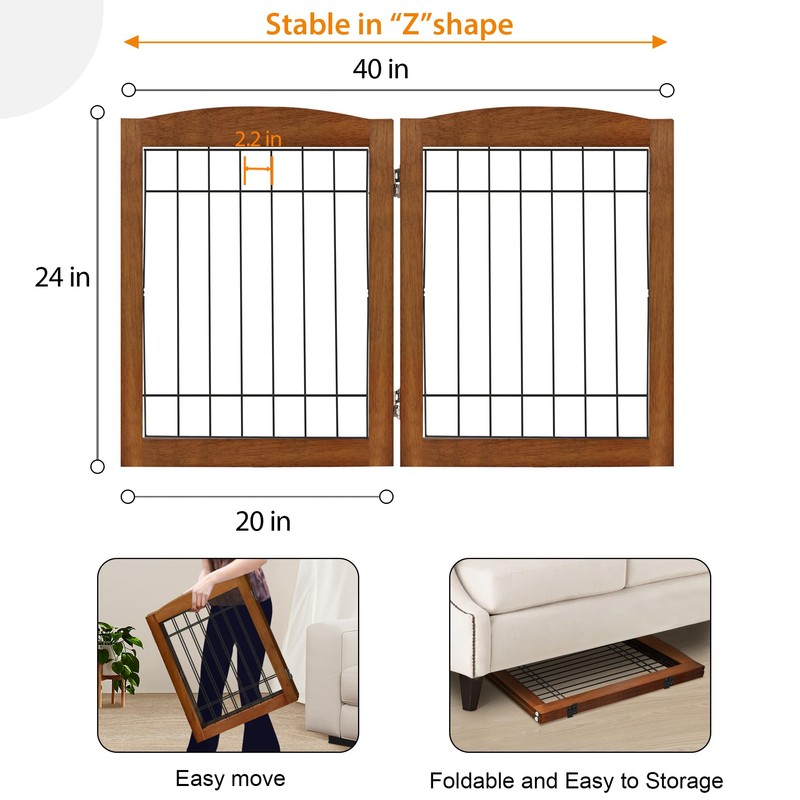 LZRS 2-Panel Freestanding Foldable Wood Dog Gate – Solid Wood