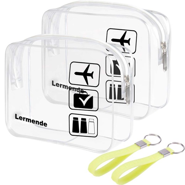 Lermende 2pcs/pack Clear Toiletry Bag TSA Approved Travel Carry On Airport Airline Quart Sized 3-1-1 Compliant Bag Make-up Pouch Kit (Clear)