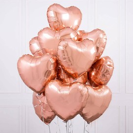 Happium Pack of 6 18 Inch Heart Foil Balloons Helium Heart Balloons Wedding Heart Decoration Rose Gold Heart Shape Helium Balloons Heart Balloons for Birthday, Valentine's Day, Wedding Party