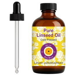 dève herbes Linseed Oil (Linum usitatissimum) with Glass Dropper | Cold Pressed | Pure | Natural | For Diluting Essential oils | For Skin & Massage | Non-Sticky| Lightweight| Unisex | 120ml (4 oz)