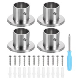 HARFINGTON 4pcs Stainless Steel Closet Rod Holder Set High-Leg with Cover 1.3" Dia Shower Rod Flange Socket Wardrobe Bracket with Screwdriver and Expansion Tube for Closet Shelf Curtain