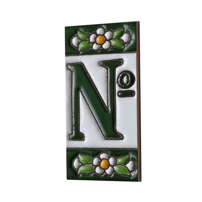 Green Floral Ceramic House Numbers & Letters Tile Size 7.5cm
