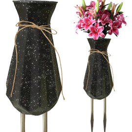 Cemetery Vases for Grave-Durable Plastic Grave Vases Flower Holder with Metal Spikes Bow Decor for Cemetery Headstones, Outdoor Grave Decorations for Memorial Gifts for Loss of Loved One - Balck