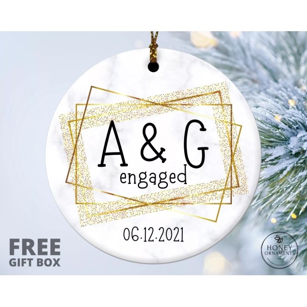 Handcrafted Engaged Christmas Ornament, Personalized Ornament, Custom Engagement Keepsake