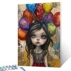 Tucocoo Little Girl and Ballons Paint by Numbers Kits with Brushes and Acrylic Pigment on Canvas Painting for Adults, Colourful Abstract Picture for Home Wall Decor Gifts 16''x20'' (DIY Framed)
