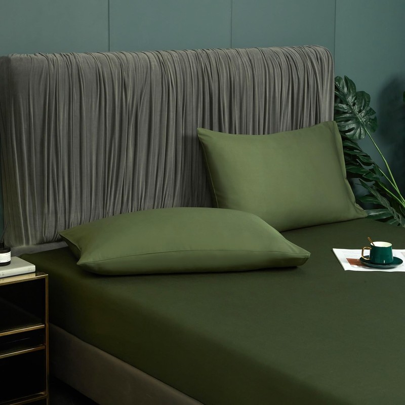 Bamboo Fitted Sheet 200 x 200 cm Green Olive Green