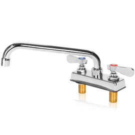 Commercial Bar Sink Faucet 4 Inch Center Deck Mount Bar Sink Faucet 2 Hole Brass Constructed & Chrome Polished with 10" Swivel Spout & Dual Lever Handles