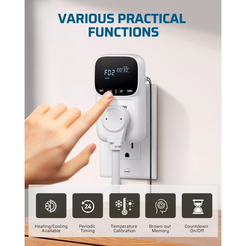 DEWENWILS Digital Temperature Controller, Heavy Duty 15A/1800W Thermostat Outlet