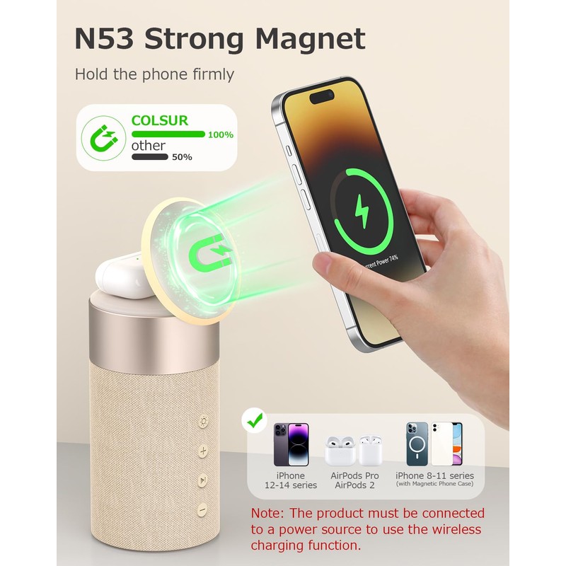 COLSUR Bluetooth Speaker, Magnetic Wireless Charger, Bluetooth Speakers with Night