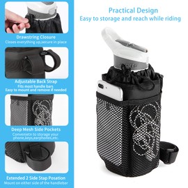 Caudblor Bike Water Bottle Holder Bag for Kid Adult, Insulated Bicycle Coffee Cup Holders with Phone Storage, Black Handlebar Drink/Beverage Container for Walker/Cruiser/Exercise/Mountain Bike…