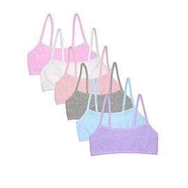 Fruit of the Loom Girls' Spaghetti Strap Sports Bra, Hyacinth/Eyeshadow/Grey Heather/White/Lilac/Blushing Rose, 40