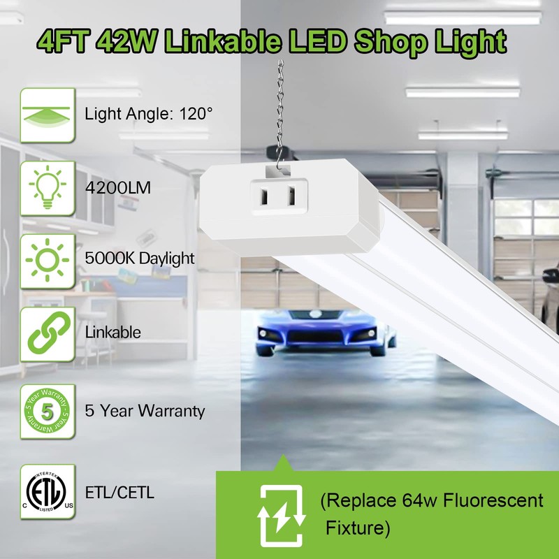 hykolity 4 Pack 4FT LED Shop Light, Linkable Utility Shop