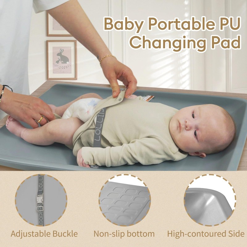 Wipeable Waterproof Baby Changing Pad, Large PU Diaper Pad for