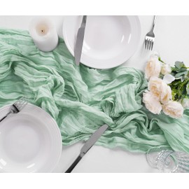 Bailarina 25 Pack Cheesecloth Table Runner 17x108 Inch Long Gauze Cheese Cloth 9ft Wrinkled Sheer Table Runner for Wedding Reception Birthday Party Table Decoration (Grey Green)