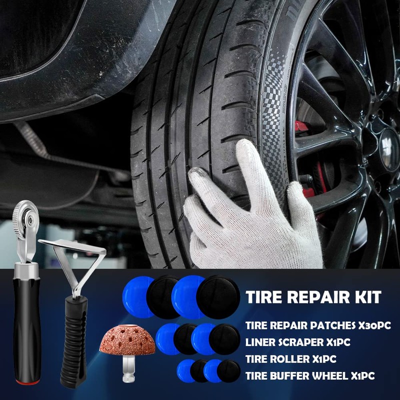 FHTDW 34Pcs Tire Patch Kit Tire Repair Tools, Tire Patch