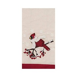 C&F Home Winter Holiday Theme Cozy Red Cardinal in White Scarf Christmas Kitchen Cotton Flour Sack Kitchen Dish Towel 27L x 18W in. 18" x 27" Tan