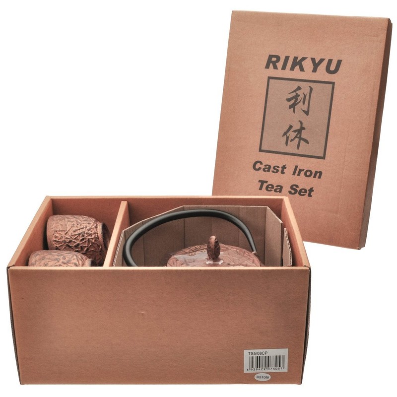RIKYU RKTS508CP Cast Iron Tea Pot Tea Set Pine Copper,