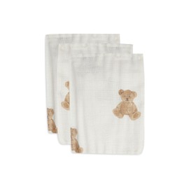Jollein 536-848-66095 Face Cloth / Wash Mitts Set of 3 Teddy Bear White (15 x 20 cm)