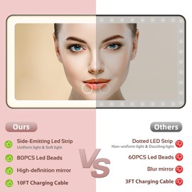 2PCS Upgrade Car Sun Visor Vanity Mirror,Big Led Car Mirror with 3 Light Modes & 80 LEDs,Rechargeable Car Makeup Mirror - Dimmable Touch Control,Car Light Up Mirror Universal for Car Truck SUV