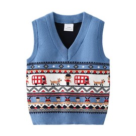 Vivobiniya Chaleco de punto con cuello en V para niños pequeños, ropa de otoño de 6 a 3 años, Azul (Blue(cartoon)), 9-12 Months