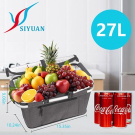 Picnic Basket, SIYUAN 27L Collapsible Insulated Farmers Market Basket for Shopping Traveling Large Grocery Tote Bag with Handles Red