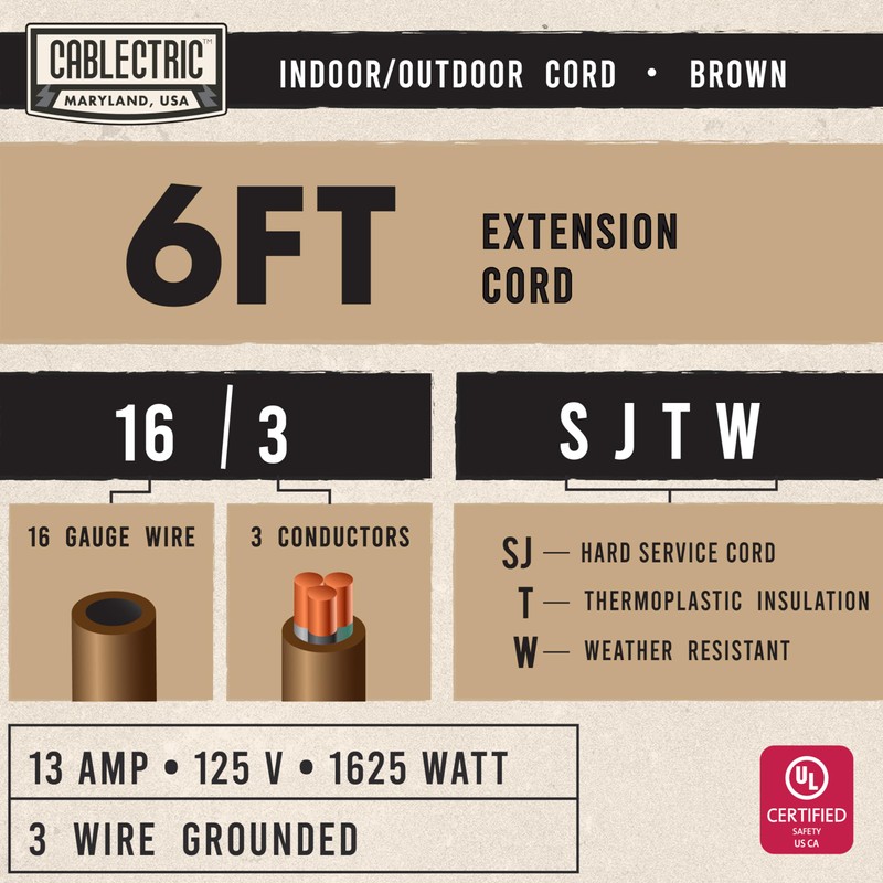 Cablectric - Cable de extensión café para exteriores de 6