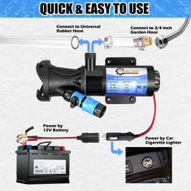 ​RV Macerator Pump 12V | 12GPM Portable RV Waste Pump w/Quick-Release Fittings,10ft Discharge Lift, Garden Hose Port, Dry-Run Protection & Fresh Water Rinse