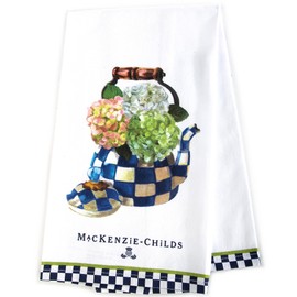 MACKENZIE-CHILDS Cotton Dish Towel, Cute Decorative Kitchen Dish Towel for Cleaning and Home Decor, Set of 1, Hydrangea Tea Kettle