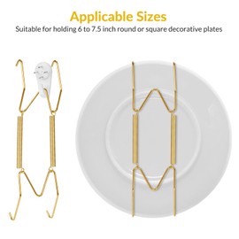 Jinzory 10 Pack Invisible Plate Hangers, 6 Inch Brass Wall Plate Hangers Holders with 12 Pack Wall Hooks, Compatible for 6 to 7.5 Inch Decorative Plates and Arts