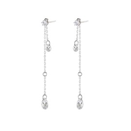 SLUYNZ Solid 925 Sterling Silver CZ Droplet Dangle Earrings Chain for Women Teen Girls Teardrop Dangling Earrings Tassel Sparkling CZ Studs Chain (A-Sterling Silver)