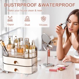 Ruiqas 3-Layer Makeup Organizer Countertop with 2 Clear Drawers and 1 Tray Stackable Skincare Cosmetics Organizer for Vanity and Bathroom Countertop