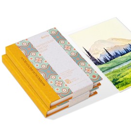 2 Pack Arrtx Watercolor Sketchbook, 5.35x3.86", 140 LB, 300 GSM, 100% Cotton Paper, Hot Press, 40 Sheets, Hardcover Watercolor Journal for Use As Travel Notebook for Artists Adults Students