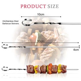 OFFCUP Kebab Skewers, 24pcs Stainless Steel BBQ Grilling Skewers, BBQ Skewers Flat Metal Skewers Barbecue Shish Kebab Sticks for Oven Grill Kabob Rotisserie Meat Vegetables (30cm)
