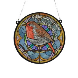 Image Industry Robins Appear Stained Glass Effect Suncatcher - Garden Gift - Robin Gift - Memorial Gift (13cm)