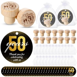 Barydat 50 Sets 50th Birthday Party Favors Wine Bottle Corks Wooden Wine Stopper 50th Anniversary Cheers to 50 Years Thank You Cards Labels Organza Bags Thank You Gifts 50th Birthday Gifts for Guest