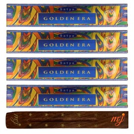 Original Satya Nag Champa Golden Era Incense Sticks | with M&J incense sticks holder | x4 pack | for Aromatherapy, Spa, Yoga, Weddings, Meditation, Healing, Positivity and Relaxation