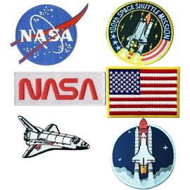 PatchClub 6 pcs Set NASA Astronaut Patches USA Flag Space Shuttle Iron On/Sew On for Jacket, Backpack, Cap - Embroidered Appliques