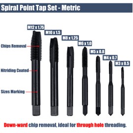 Yakamoz 7Pcs Nitriding Coated Spiral Point Thread Taps - M3 to M12 Metric Screw Drill Tap Bits - Ideal for Aluminum, Stainless Steel & More