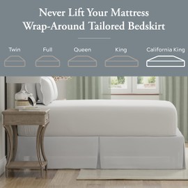 Magic Skirt Tailored Bedskirt, Never Lift Your Mattress, Classic 14” Drop Length, Pleated Styling, California King, White