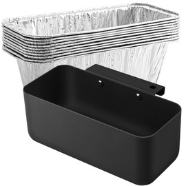 HE-SANQI Grill Grease Catcher for Blackstone Griddle with 10 Pack Grease Cup Liners Aluminum Foil Tray Pan Drip Tray Pan for 17, 22, 28 & 36 inches Griddle (Short Hook)