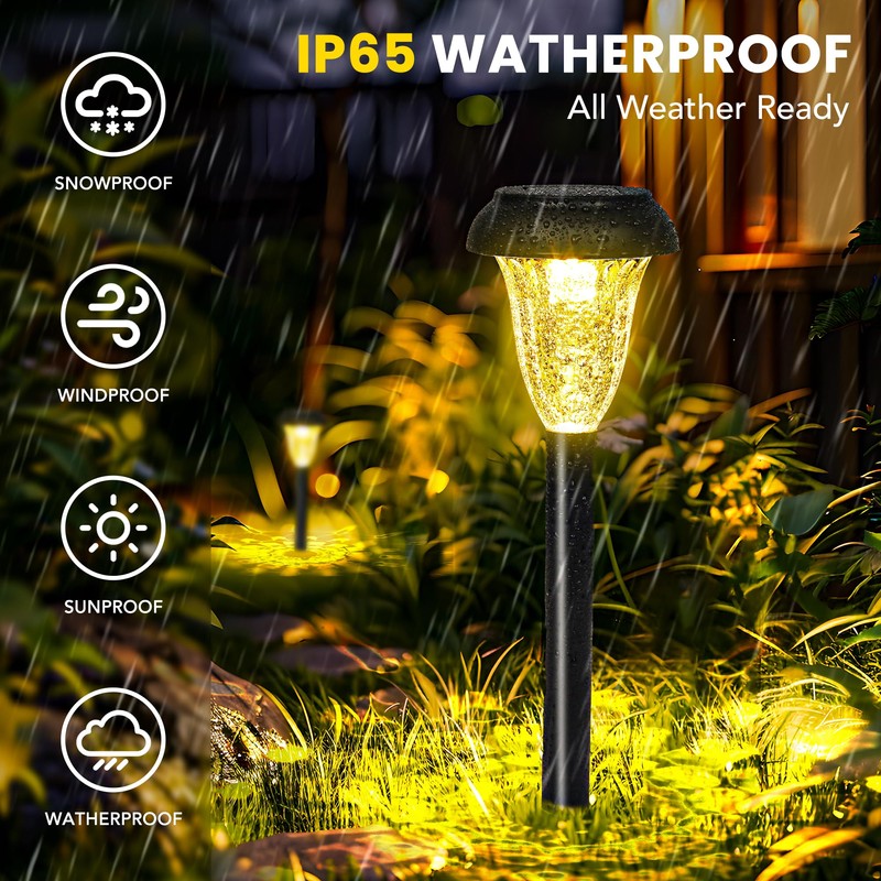 GIGALUMI 16 Pack Solar Lights Outdoor Waterproof, Warm White Pathway
