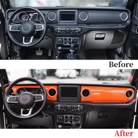 SQQP ABS Dashboard Decorative Cover, Center Console Control Trim Panel Cover for 2018-2021 Jeep Wrangler JL JLU & Jeep Gladiator JT(Orange)