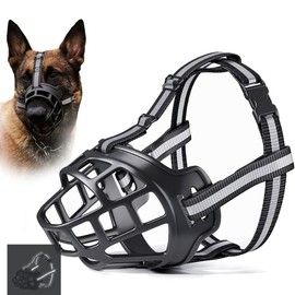 Bozal para Perro Ajustable con Tira Reflectante, Cómodo Bozal para Perro de Silicona Suave, Evitar Ladrar, Masticar y Malos Comportamientos, para Perros Pequeños, Medianos y Grandes, Negro (25-29 CM)