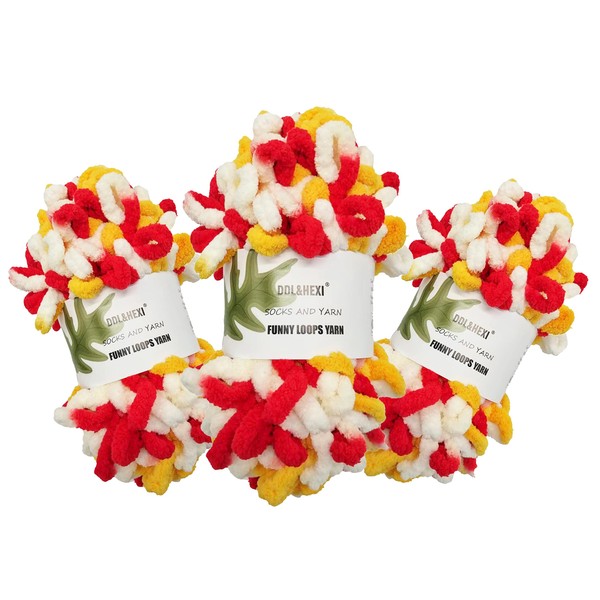 DDL&HEXI 3 of Loop Yarn Finger Knitting Yarn,Bell Color (607)