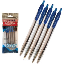 NATARAJ Snappy Ballpoint Pens, Retractable, BLUE, 0.7mm Fine Point, Pack of 5, Smooth Writing, Perfect School Office Home Use, ZOFAX Black Ball Pen