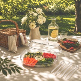 Ice Chilled Party Platter, 14.2'' Divided Serving Tray, Cold Chilled Serving Trays with Lid, Clear Fruit Trays for Serving for Party, Cold Dish for Fruits, Veggies&Shrimp Cocktail